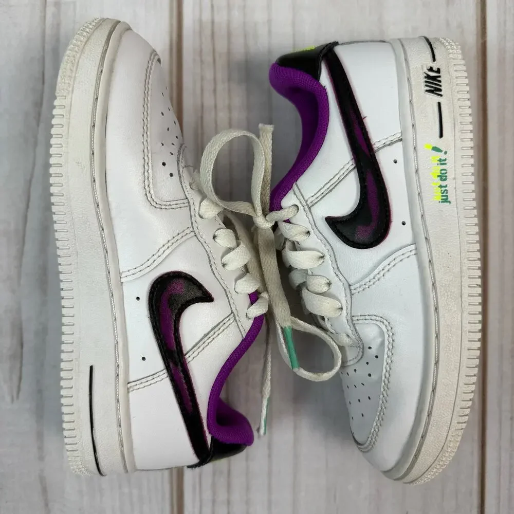 Nike Air Force 1 Low Toddler Shoes White Purple Green 